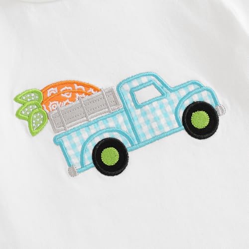 Image of Toddler Baby Boy Easter Rabbit Outfit Short Sleeve Bunny Carrot Smocked T-shirt Elastic Waist Shorts Summer Clothes