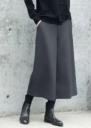 chouyatou Women's Fall Wool Blend Culottes Capri Cropped Pants Elastic High Waist Wide Leg Palazzo Trouser3