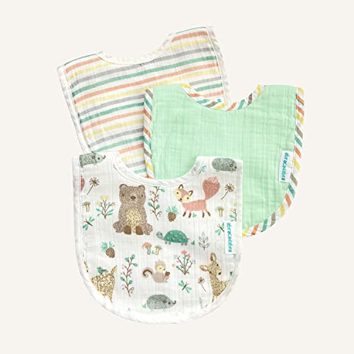 Image of abracadabra Muslin Bibs with Adjustable Snap Button Closure, Super Absorbent, Soft, Comfortable & Lightweight, Set of 3 - Bambi & Friends