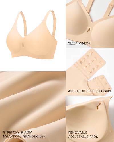 Women's Full Coverage Wireless Bra, Jelly Comfort & Lift Push Up Support, Seamless No Underwire Everyday T-Shirt Bralette - Image 6