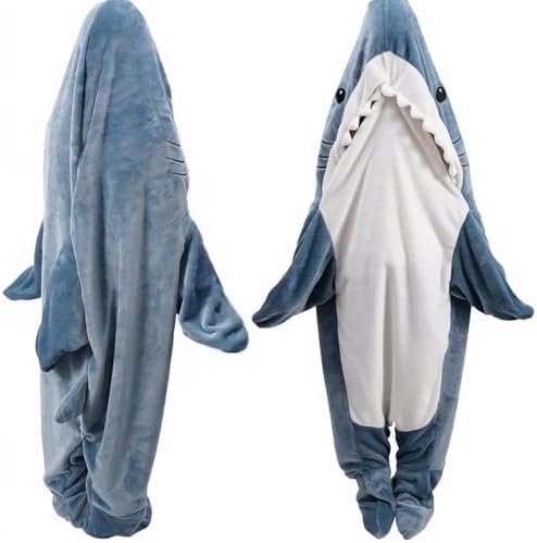 DDMY Shark Blanket Wearable XXXL Size Flannel Onesie for Adult, Sleeping Bag for Cosplay Cartoon Hoodie Throw Blankets