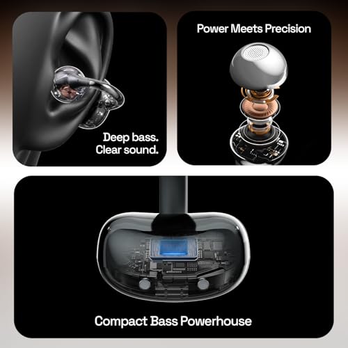 Image of ACwO DwOTS Flow 2 Open-Ear OWS Earbuds with Smart Case Control, Clip-On Design with Ear Hooks, AI-ENC Mic, Up to 60 Hours Playtime, Dual Connectivity, IPX5 Sweat Resistance, Wireless Earbuds (Grey)