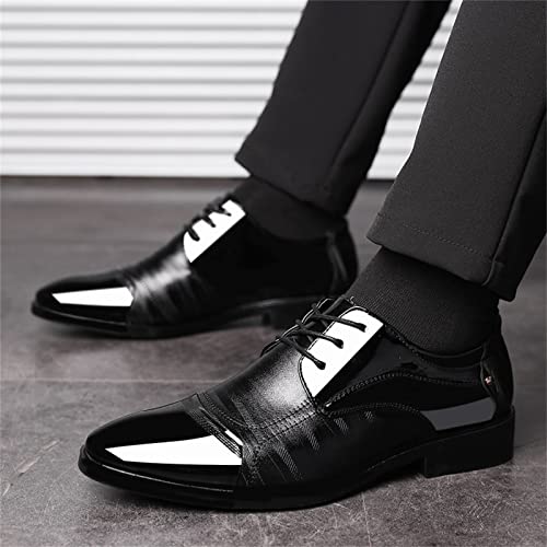 Mens Elegant Derbby Patent Cap Toe Derbby for Men Comfortable Leather Dressy Shoes with Low Heel Mens Supple Business Formal Shoes Casual Lace up Waterproof Daily Footwear[3