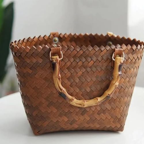 Bolso tejido vintage HANABASS, bolso tote de paja de gran capacidad, estilo francés, cesta para picnic, ideal para playa y verano, para mujer, tamaño mediano miniatura 5