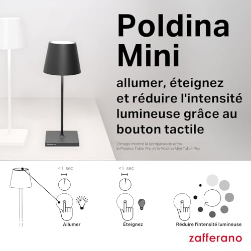 Lampe de table rechargeable avec dimmer tactile Zafferano Poldina Mini