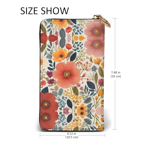 Portefeuille en cuir imprimé floral de luxe long porte-carte chic