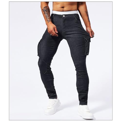 Men's Slim Fit Jeans with Multi Pockets Casual Cargo Denim Pants Streetwear3