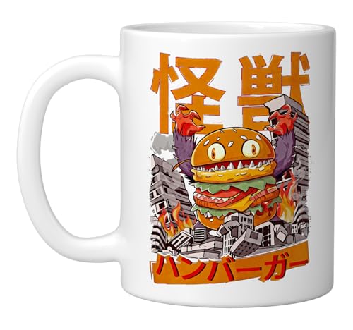 Kaiju Burger Japanese Anime Monster Hamburger Cheeseburger Ceramic Mug, White