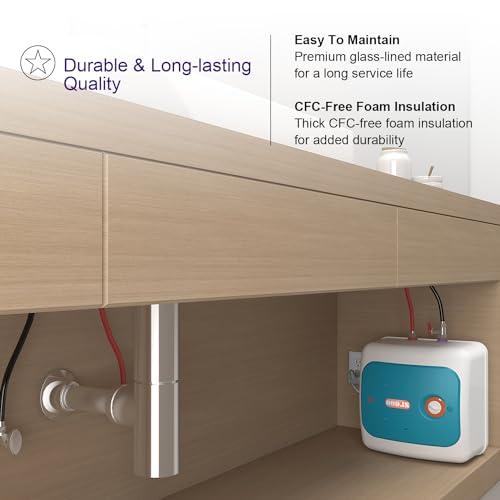 110V-120V 1440-1500W Instant Electric Hot Water Heater Under Kitchen Small Tank 4.0 Gallon,Rv Trailer Instant Fiberglass Point-of-Use,Food Truck 2 PCs 16” Long 1/2”FIP Stainless Steel Water Hose 15L