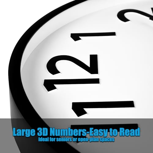 Image of Crosstime 20 Inch Large Wall Clock - Big 3D Numbers Easy to Read, Battery Operated Silent Non-Ticking, Analog Quartz Round Clock