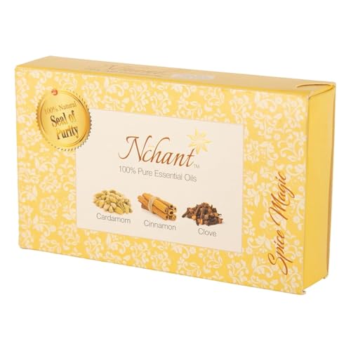 Image of N'chant Spice Magic Essential Oil Set of 3 (3 x 5ml) | Cardamom, Cinnamon and Clove | 100% Pure | Better Oral Health, Alleviate Headache | Use for Aromatherapy | Diffuser Usable