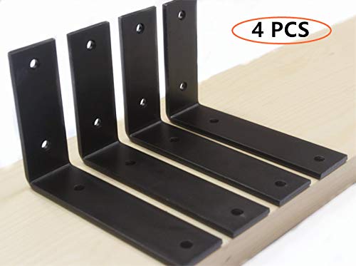 4 Pack - L 6" X H 4" X W1.5", 5Mm Thick Black L Shelf Bracket, Iron Shelf Brackets, Metal Shelf Bracket, Industrial Shelf Bracket, Modern Shelf Bracket, Decorative Shelving, Shelf Supports With Screws #TOP6