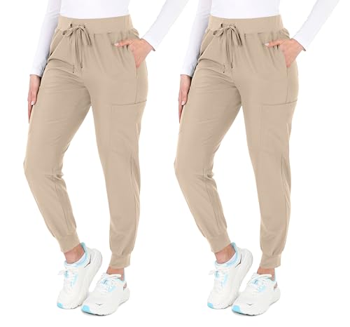 Image of READY SET SCRUBS - Scrub Pants for Women - 2 Pack - Cargo Jogger Pants Set with 8 Pockets - Yoga Waistband - Soft & Stretchy