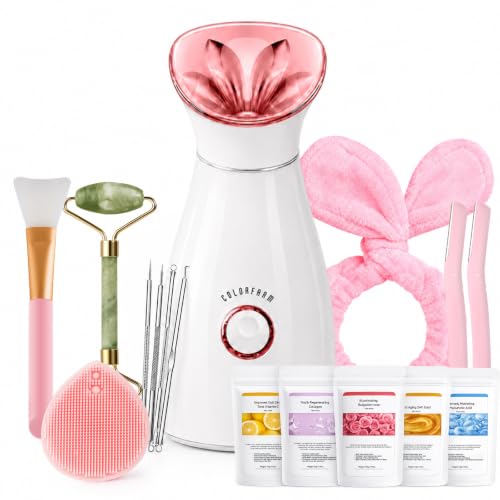 Image of Colorfarm Facial Steamer Spa Kit with 16 Skin Care Tools for Home Spa | Nano Ionic Steam Face Steamer, Deep Pore Cleansing, Skin Hydration, Healthy-Looking Glow, Birthday Self Care Gifts for Women