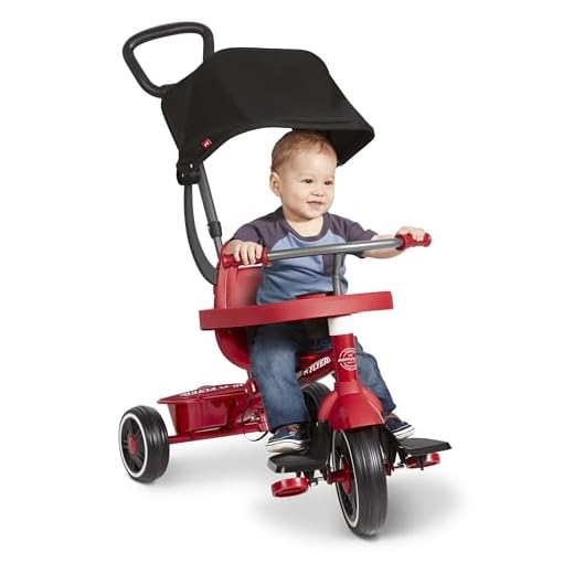 Radio Flyer Pedal & Push 4-in-1 Stroll ' N Trike®, Red Tricycle, for Toddlers Ages 1-5 (Amazon Exclusive), Toddler Bike Large