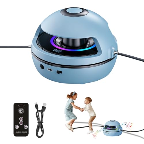 Elektronisches Springseil Intelligente Springseilmaschine mit Fernbedienung 1-10 Geschwindigkeitsstufen LED Display Zähler Bluetooth Musik Farblicht Sportgeräte für Kinder und Erwachsene (Blau)