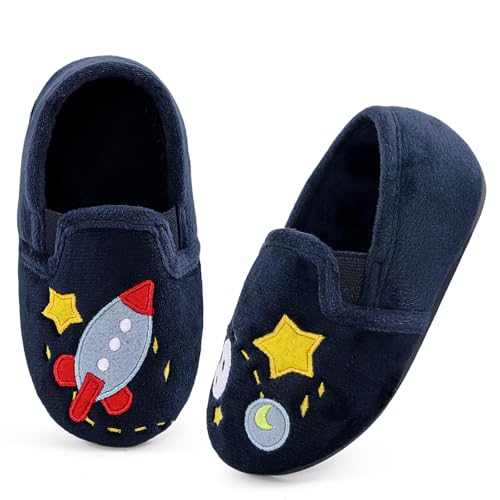 MK MATT KEELY Zapatillas de Estar por Casa Niño Pantuflas Invierno Espacio Infantiles Zapatos Antideslizantes Suave Interior,Azul marino,EU26