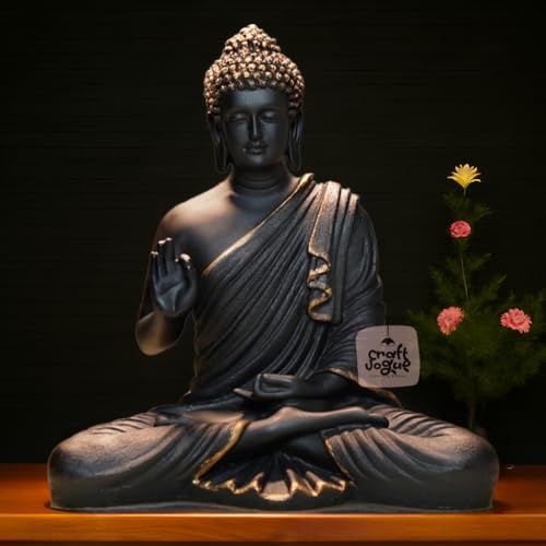 Image of CRAFTVOGUE 2 Feet Sitting Buddha Idol Statue for Home & Garden | Matte Black with Glossy Texture | Big Decorative Showpiece for Living Room & Temple