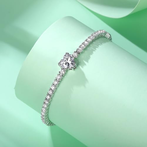 TIKJE Tennis Bracelets for Women, Heart-Shaped Birthstone Cubic Zirconias Bracelet| 4.0mm White Gold Womens Bracelets for Birthday Gift| Size 7-7.5 inches2