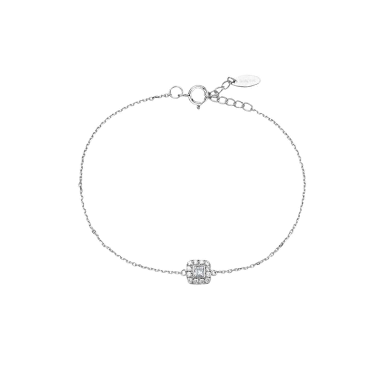 Pulsera de la amistad para mujer, cuadrada, con diamante de corte princesa de 0,1 ct, oro blanco