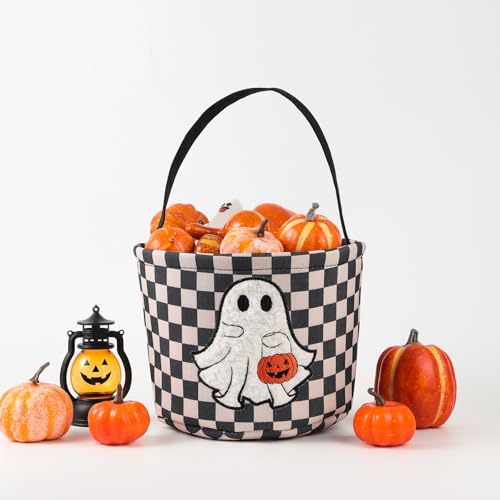 Halloween Bucket, Trick or Treat Basket for Kids Girl Boy Halloween Candy Bucket Gift Basket Canvas Pumpkin Buckets Spooky Boo Baskets Candy Bags Pumpkin Baskets for Party Favor Decorations, Black
