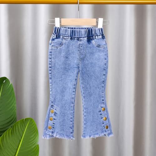 Big Girls Stacked Flare Jeans Cute Lace Up Bow Side Elastic Waist Palazzo Denim Pants Tummy Control Teens Jeans3