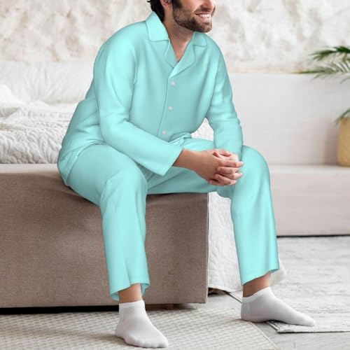 Mens Pajamas Set - Light-Aqua Long Sleeve Sleepwear Nightwear Pjs Lounge Pajama Sets For Men4