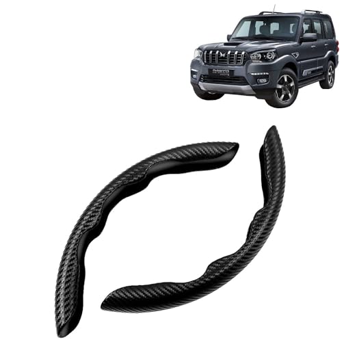 KINGSWAY Advanced Fiber Steering Wheel Grip Cover Compatible with Mahindra Scorpio Classic (Year 2022 Onwards) with Carbon Black Finish, Universal Fit Non-Slip and Safe Car Accessories, Set of 2