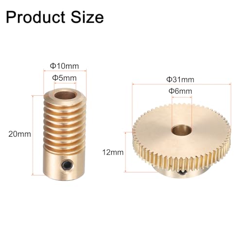 Image of uxcell Worm Gear Set - 0.5 Module 60:1 Reduction Rate 5mm Hole Dia Gear Shaft and 6mm Hole Dia Gear Wheel 60T Drive Gear Box (Brass)