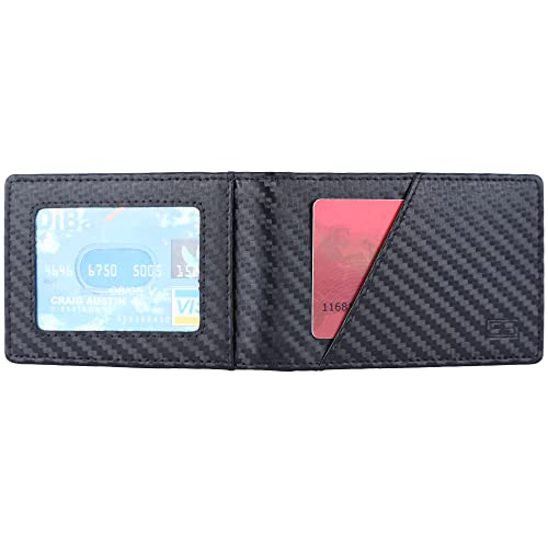 Image of Brooklyn Bridge Genuine Leather Money Clip Wallet for Men Carbon Fiber Black - Slim RFID Blocking Bifold Wallet, Stylish Front Pocket Card Holder with Cash Clip, Gift for Him