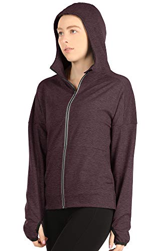 icyzone Workout Track Jackets for Women - Athletic Exercise Running Zip-Up Hoodie with Thumb Holes (XL, Burgundy)