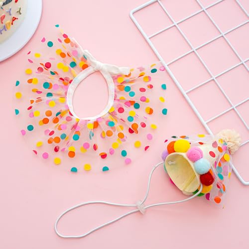 フリルと水玉模様のペットパーティーハット-誕生日のためのかわいい猫と犬の首輪