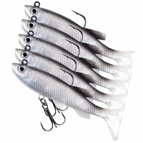 5 Pcs Sea Fishing Tackle Bionic Fish Hook Fishing Lures For Bass Fishing Hooks Artificial Bait Pike Fishings Lures Freshwater Saltwater Bass（Bait Elastic）
