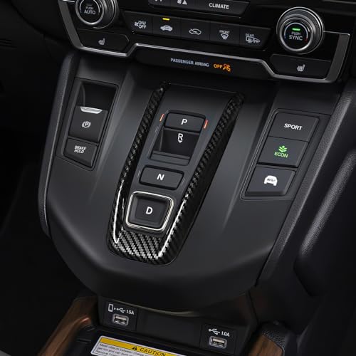 Image of Hybrid Center Gear Shift Panel Decals for Honda CRV 2017 2018 2019 2020 2021 2022 Accessories CR-V ABS Carbon Fiber Interior Stickers, Black