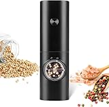Gulex Electric Pepper Grinder or Salt Mill, Battery Powered Automatic Pepper Mill, Ceramic Grinder with Adjustable Coarseness, LED Light, One Hand Operation (1 pack)