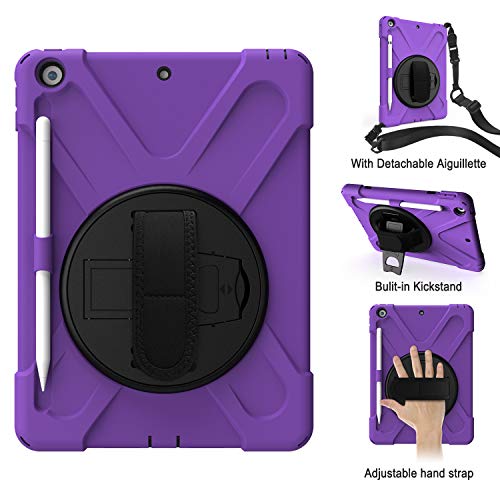 Protection iPad 10.2 antichoc avec porte-stylet et sangle violet