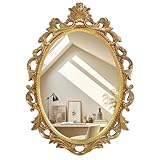 SIMON'S SHOP Vintage Gold Mirror for Wall, Antique Oval Mirror with Scroll Design for Entryways Living Room Bedroom, 18 x 24 Inch