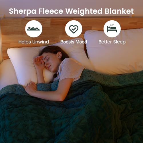 Image of Sherpa Fleece Adult Weighted Blanket Great for Sleep, 15 lbs Dual Sided Soft Fuzzy Heavy Blankets for Couch Bed Sofa, Cozy Warm Fluffy Jacquard Throw for Winter (Green, 48 inch x 72 inch, 15 Pounds)