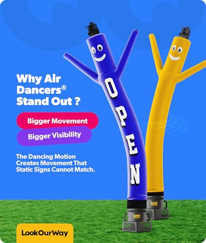 Image of LookOurWay Air Dancers Inflatable Tube Man Set - 10ft Tall Wacky Waving Inflatable Dancing Tube Guy with 12-Inch Diameter Blower for Business Promotion - Open Blue