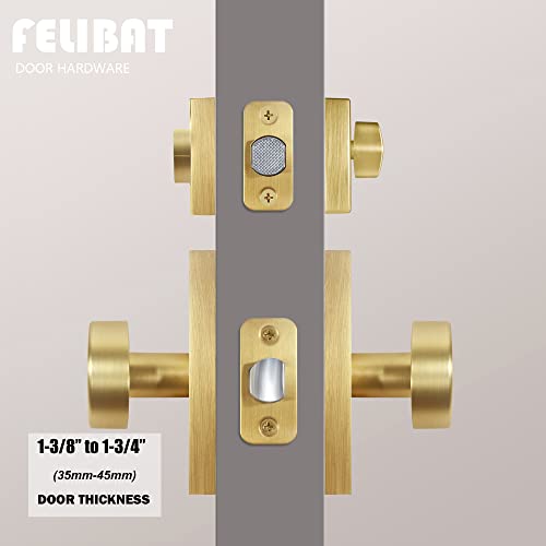 Felibat Gold Door Knob With Deadbolt, Satin Brass Single Cylinder Deadbolt And Door Knob Set #TOP1