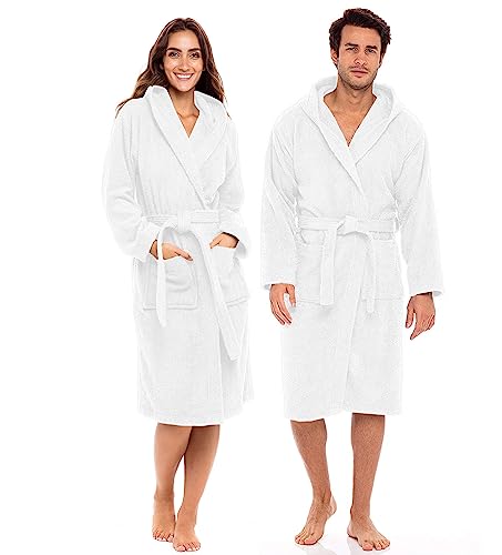 Pack Of 2 Cotton Terry Hooded Collar Towel Bath Robe for Women And Men Hotel Quality Unisex Spa Robe