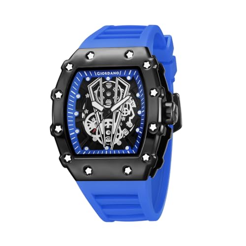 Image of Giordano Analog Quartz Watch for Men with Skeleton Rectangle Dial, Date Function, Luminous Hands and Markers, Silicone Strap - GZ-50237