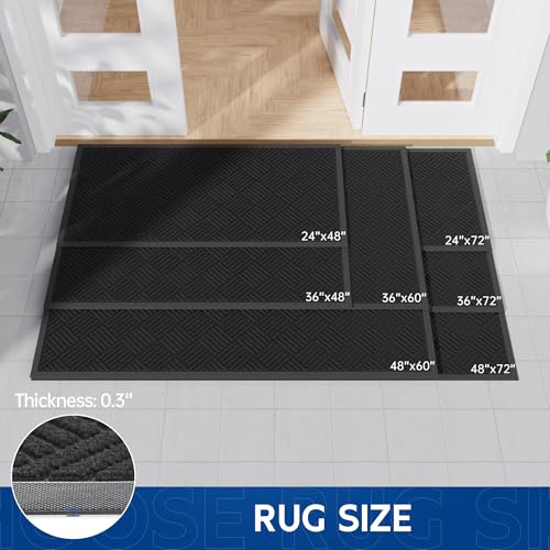 Durable Indoor Outdoor Door Mat, 3' x 5' Heavy Duty Front Door Mat for Entryway, Non-Slip Backing, Stain and Fade Resistant, Absorbent Commercial Floor Mat for High Traffic Area, Black