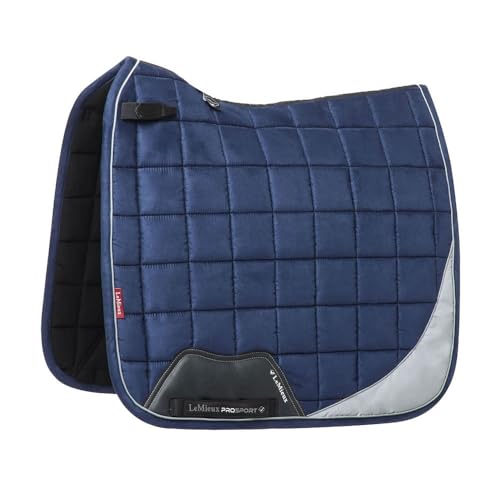 Tapis de dressage en daim LeMieux Carré bleu marine avec finitions réfléchissantes premium