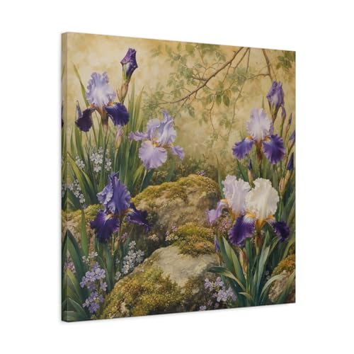 Toile Jardin d'Iris tableau botanique salon | Déco murale vintage 24x24
