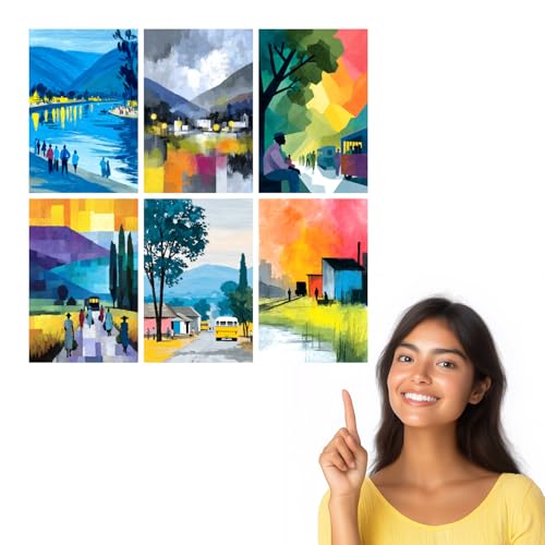 Image of SiddArtify Abstract Landscape Wall Art Prints Set - Modern People Poster Decor for Living Room Bedroom Office - 12x18 inch Sticker Pack of 6
