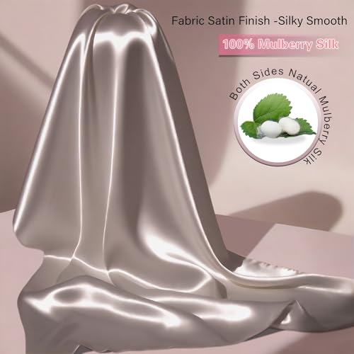 Mulberry Silk Pillow Cases with Zipper, Ultra Smooth Soft Breathable Cooling Pillow Cases for Hot Sleepers, Silk Satin Pillowcase for Hair and Skin, Gifts for Women (Taupe, King Size, 1 Pack)