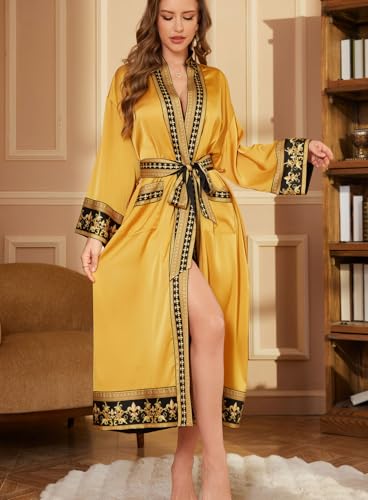 Silk Satin Robe for Women Long Kimono Robe Lightweight Summer Trim Bathrobe Luxury House Robes with Pockets4