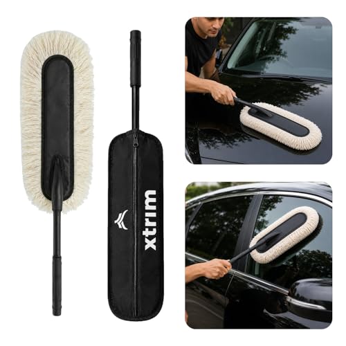 Image of Xtrim Car Duster, Scratch-Free & Lint-Free Car Cleaner Brush with Long Handle, Cotton Car Dust Cleaner with Paraffin Wax Coating for 2X Better Cleaning Performance, Car Cleaning Brush for Exterior