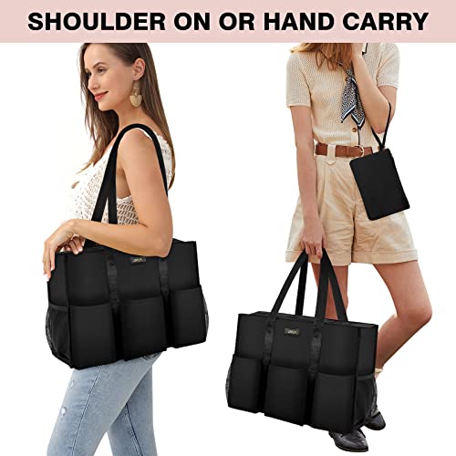 Image of IBFUN Utility Tote Bag with 24 Pockets, Large Teacher Tote for Women with Laptop Compartment, Travel Tote Bag with Zip Top